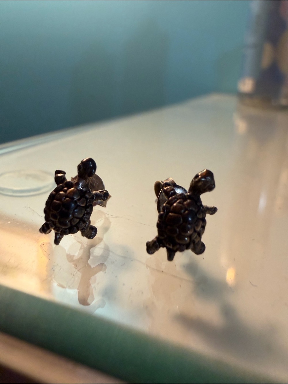 Turtle Stud Earrings in Dark Bronze Tone